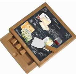 Easy Life Planche à fromage en bambou avec plateau en verre et couteaux WORLD OF CHEESE> Quotidienne|Cuisine