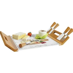 Easy Life Plateau à fromage 44×28 en bambou avec base en verre et 4 couteaux LES FROMAGES> Quotidienne|Cuisine