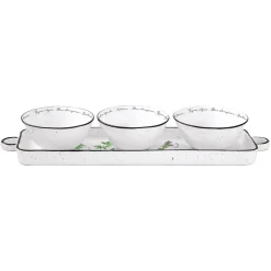 Easy Life Plateau apéritif 37×10 cm avec 3 bols en porcelaine Ø 10 cm HERBARIUM> Quotidienne|Services De Table En Porcelaine