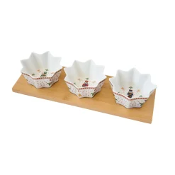 Easy Life Set apéritif avec 3 bols en porcelaine et support en bambou NUTCRACKER><noscript><img width=