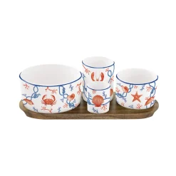 Easy Life Set apéritif avec 4 bols et plateau en acacia CÔTE DE MER> Services De Table En Porcelaine|Côte De Mer