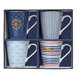 Easy Life Set de 4 mugs en porcelaine de 300 ml BORD DE MER> Petit Dejeuner