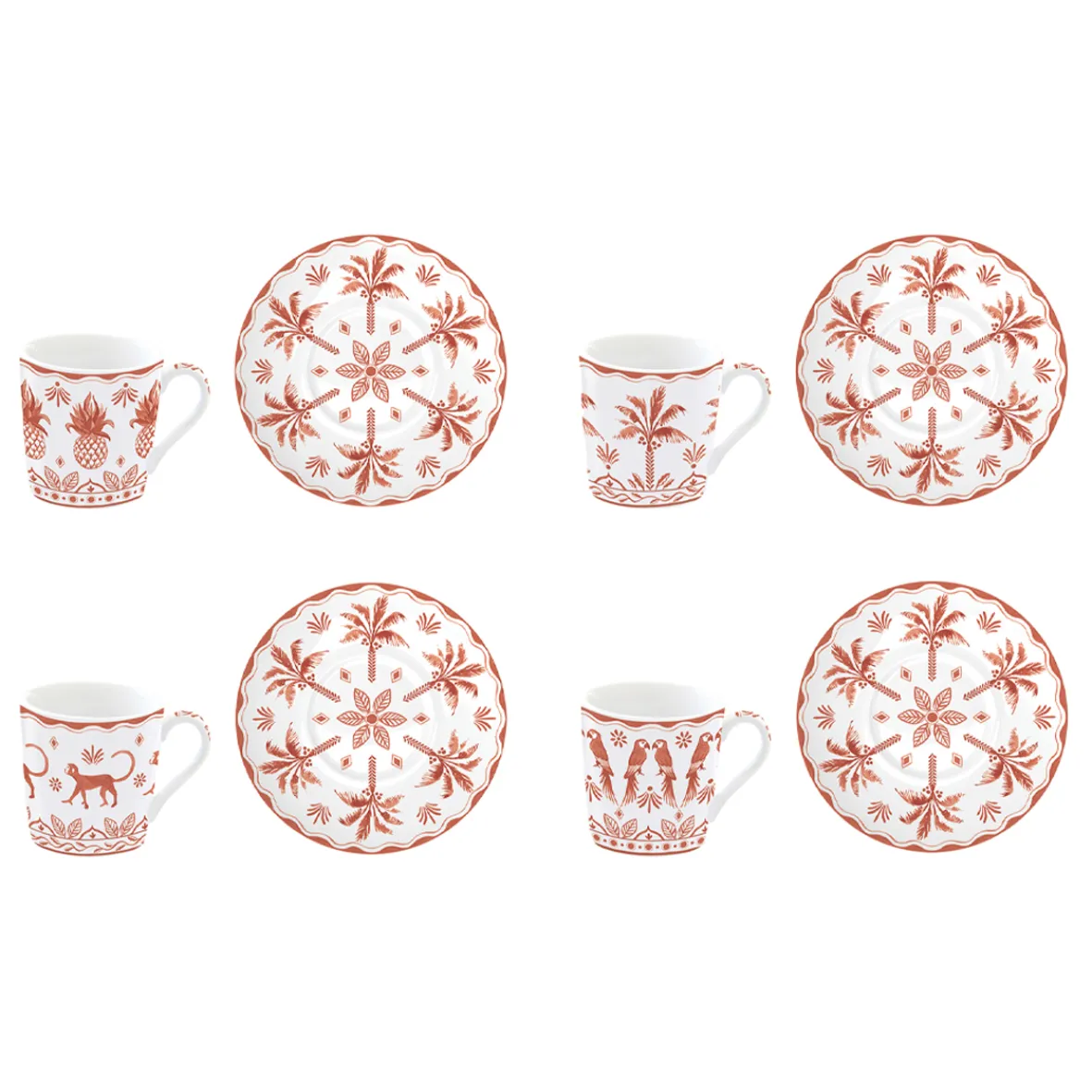 Easy Life Set de 4 tasses à café avec soucoupes EXOTIC VIBES> Ethnique|Petit Dejeuner