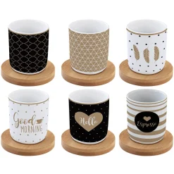 Easy Life Set de 6 tasses à espresso avec soucoupes en bambou, capacité 110 ml GOOD MORNIN> Petit Dejeuner