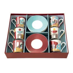 Easy Life Set de 6 tasses à espresso de 100 ml avec soucoupesILLUSION> Coffret Cadeau|Petit Dejeuner