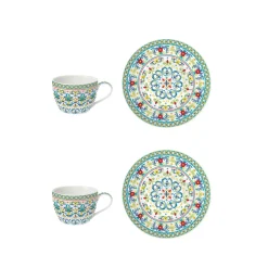 Easy Life Set de 2 tasses avec soucoupes MEDITERRANEO BLUE> Petit Dejeuner