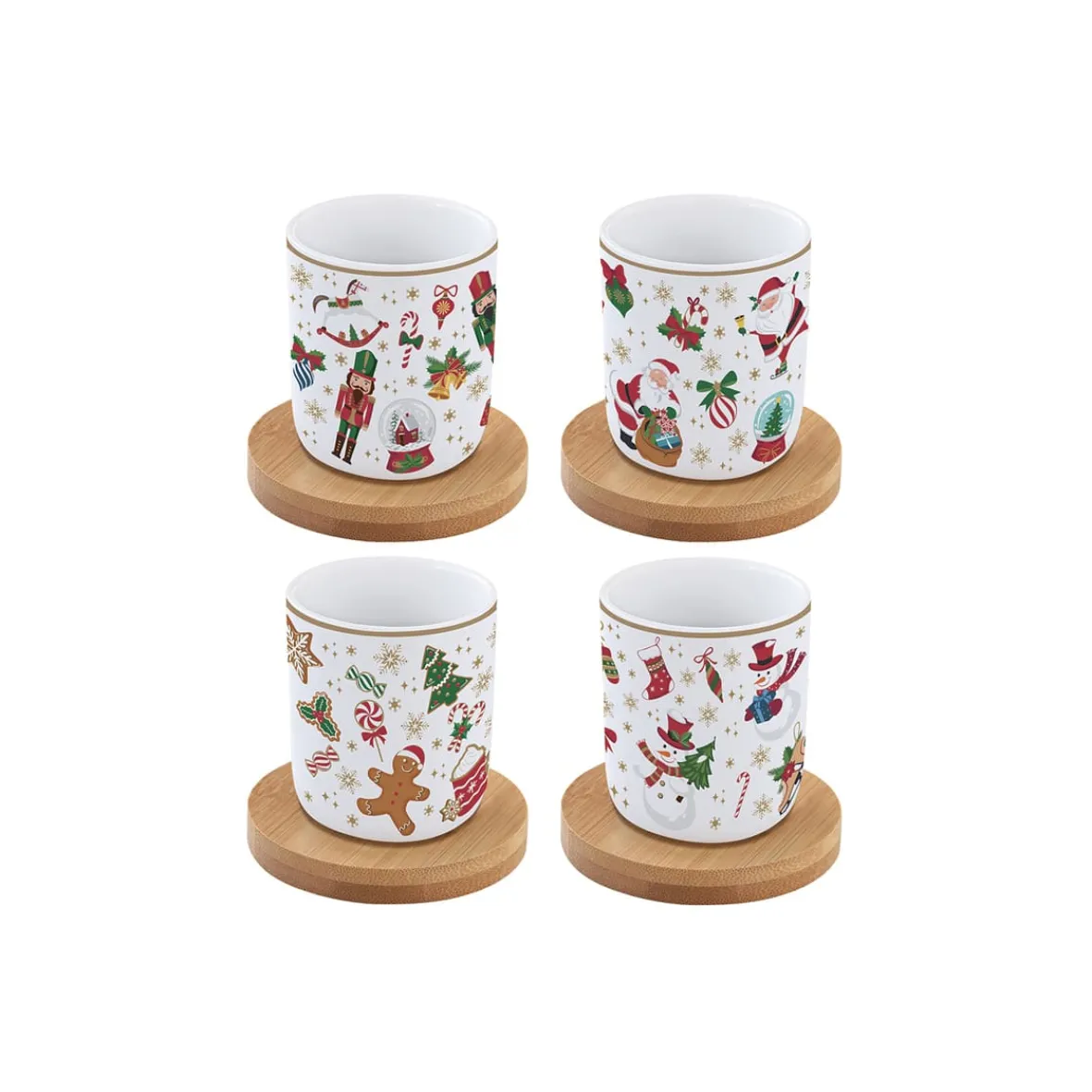 Easy Life Set de 4 verres à café avec soucoupes CHRISTMAS FRIENDS> Noël|Petit Dejeuner
