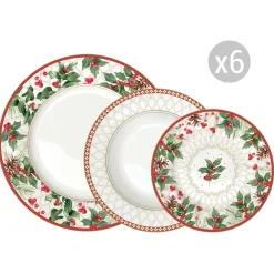 Easy Life Set de vaisselle 18 pièces CHRISTMAS BERRIES> Services De Table En Porcelaine​|Christmas Berries