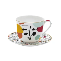 Easy Life Tasse à petit-déjeuner avec soucoupe, 400 ml en porcelaine MODERNISM> Coffret Cadeau|Petit Dejeuner