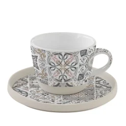 Easy Life Tasse à thé en porcelaine avec soucoupe, 250 ml Casa Decor GREY> Petit Dejeuner