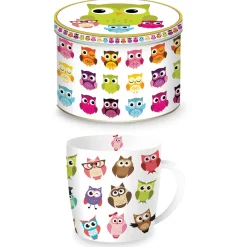 Easy Life Tasse en porcelaine dans une boîte en fer-blanc OWLS FANCY> Petit Dejeuner