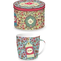 Easy Life Tasse en porcelaine dans une boîte en fer-blanc BACKGROUND BLEU> Petit Dejeuner