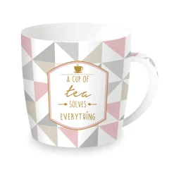 Easy Life Tasse en porcelaine dans une boîte en métal A CUP Of tea Solves Everything> Petit Dejeuner