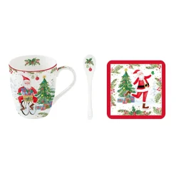 Easy Life Tasse et cuillère avec sous-verre JOYFUL SANTA> Noël|Petit Dejeuner