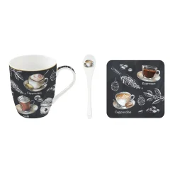 Easy Life Tasse et cuillère avecdessous de verre BARISTA> Petit Dejeuner