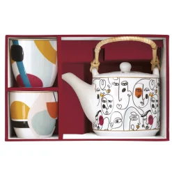 Easy Life Théière avec infuseur de 600 ml et 2 tasses en porcelaine MODERNISM><noscript><img width=