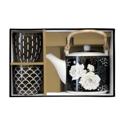 Easy Life Théière avec infuseur et 2 petites tasses ART DECO & FLOWERS> Coffret Cadeau|Petit Dejeuner