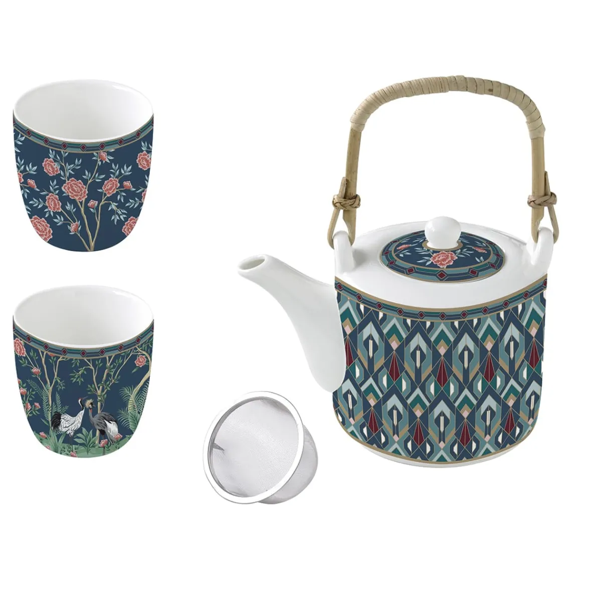 Easy Life Théière de 600 ml avec 2 tasses en porcelaine, dans une boîte cadeau MANDALAY> Coffret Cadeau|Petit Dejeuner