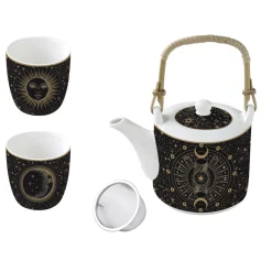 Easy Life Théière de 600 ml avec 2 tasses en porcelaine, dans une boîte cadeau CELESTIAL> Coffret Cadeau|Petit Dejeuner
